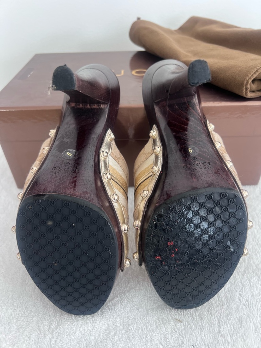 Gucci Beige Brown Canvas Horsebit Slide Mules - Picture 4 of 4